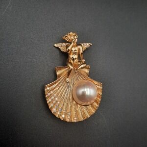 Vintage Kirk's Folly Whispering Cherub, Crystal & Faux Pearl Brooch/Pendant‎